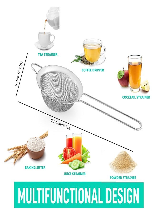 COKUMA Fine Mesh Strainers for Kitchen, COKUMA Stainless Steel Metal Hand Small Mini Sieve Strainer, Cocktail Strainer Tea Coffee Juice Strainer，Food Strainer with Handlle (3.35inch, Silver) - Image 2